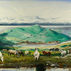 Grazing Horses on Fantasy Background