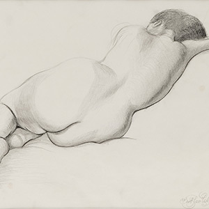 Carbon Pencil Drawing of Reclining Nude